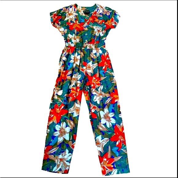 Vintage 90 Ms. Choice Tropical Floral Jumper Pants Jumpsuit Romper Size 8 Medium - Picture 3 of 16